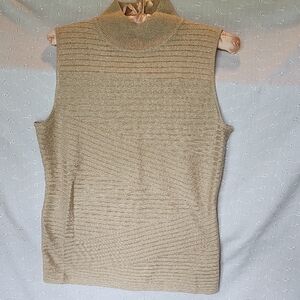Dana Buchman Sleeveless Tan Ribbed Turtleneck Top